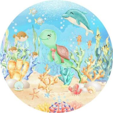 Imagem de Painel Redondo Capas Tema Fundo Do Mar Aquarela Pastéis - Use Thuco, F