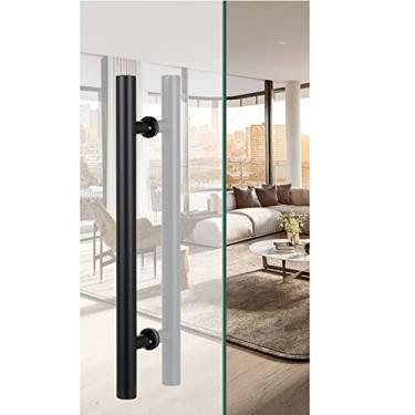 Imagem de Puxador de porta redondo, puxadores de portão modernos para cercas de madeira, celeiro deslizante/porta de entrada de vidro puxadores para casa de fazenda, chuveiro, garagem (cor: titânio, tamanho