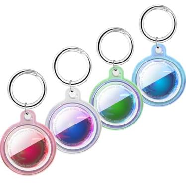 Imagem de Galafoki Pacote com 4 unidades à prova d'água compatível com suporte para Apple AirTags, pacote com 4 etiquetas de ar, chaveiro para crianças, cães, chaves de carro, bagagem, rosa laser + branco laser