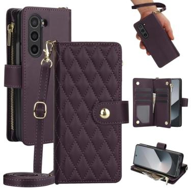 Imagem de Asuwish Capa de telefone para Samsung Galaxy Z Fold 6 5G 2024 com carteira com zíper compartimento para cartão com suporte flip alça de pulso acessórios de celular de couro ZFold6 Z6 G Fold6 ZFold 6Z