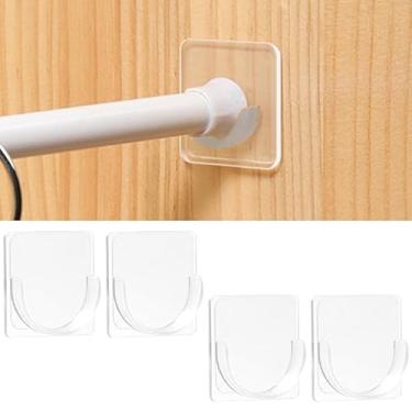 Imagem de 4 suportes de haste de chuveiro adesivos, sem perfuração, suportes de varão de cortina de chuveiro para parede