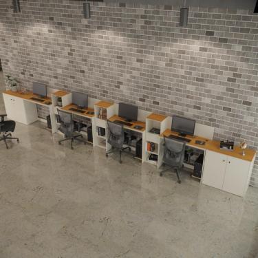 Imagem de Conjunto De Escritório Tech 3 Livreiro 2 Buffet E 4 Mesas 90 - Off White E Cedro Off White E Cedro