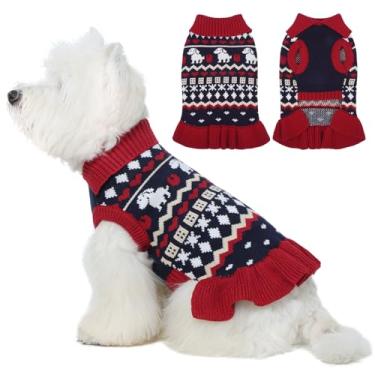 Imagem de IDOMIK Suéter de cachorro médio, suéter quente de gola rolê com orifício para trela, suéter de malha pulôver para meninos e meninas animais de estimação, roupas de moletom para outono inverno e Natal