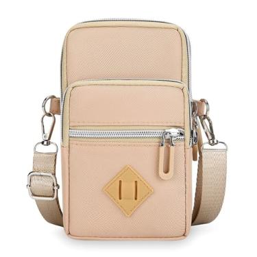Imagem de Bolsa transversal pequena para mulheres - Mini bolsas de telefone com alça transversal e carteira - bolsa de braço de nylon, Caqui, Simplicidade