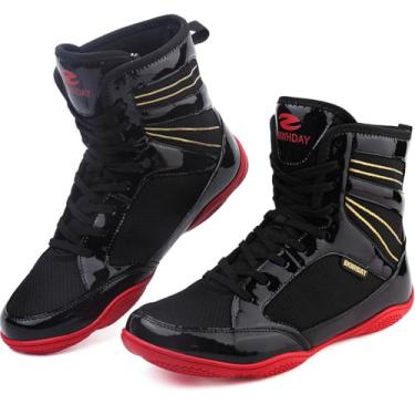 Imagem de BKWHDAY Tênis de boxe masculino de luta livre para halterofilismo powerlifting deadlift agachamento cano alto fitness zero drop, Preto, vermelho, 42