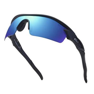 Imagem de Bevi Óculos de sol esportivos polarizados TR90 armação inquebrável para homens mulheres corrida ciclismo golfe beisebol, Azul, Large