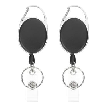 Imagem de PATIKIL Carretel retrátil para crachá, 2 peças de carretéis de crachá de identificação com fecho de garra para chaveiro de nome, trabalhador de escritório, professor, preto