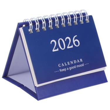 Imagem de PRETYZOOM Mini calendário de mesa com suporte dobrável, agenda diária compacta para escritório em casa, escola, papel grosso, organizador anual, design que economiza espaço em azul escuro