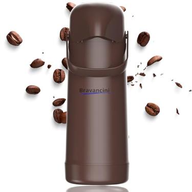 Imagem de Garrafa Térmica Mágic Pump Marrom 1L Café Bomba Pressão 12h Quentes 24h Frio Água Chá Casa Escritório Consultorio