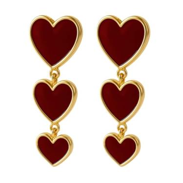 Imagem de Aloha Earrings Brincos pendentes de coração triplo não perfurados em tom dourado, One Size, Metal, Sem pedra preciosa