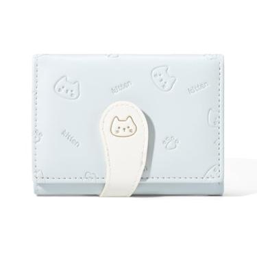 Imagem de Carteira feminina pequena e fina, bolsa para cartão de crédito, dobrável, moderna, com botões, acessórios, design multicolorido, Azul, Desenho animado