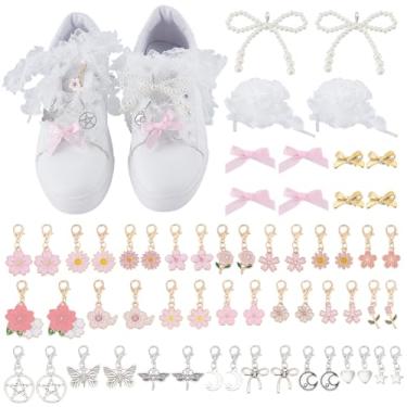 Imagem de WEBEEDY 58 peças de pingentes de sapato para tênis, laço, flor, borboleta, moom, estrela, enfeite para mulheres, chapéus, bolsa, cadarço, tênis, charme, sapatos, acessórios de joias, presente