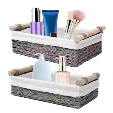 Imagem de Cesta de armazenamento, regata de vaso sanitário, cesta de vime para organizar bancadas, caixa de armazenamento de papel higiênico, conjunto de 2 peças (cinza)