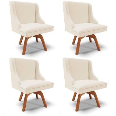 Imagem de Kit 4 Cadeiras Estofadas Giratória Para Sala De Jantar Lia Linho Bege - Ibiza