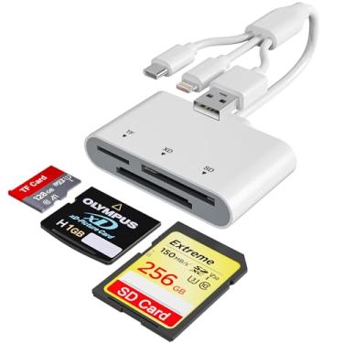Imagem de Leitor de cartão SD para iPhone com USB-C e Lightning – Leitor de cartão de memória SD microSD xD-Picture 3 em 1, compatível com iPhone 16/15/14, iPad, MacBook, Android, câmera e PC