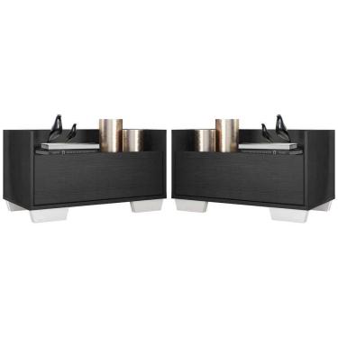Imagem de Kit Com 2 Mesas De Cabeceira 60Cm Multimóveis V3634 Preta/Branca Preto/Branco