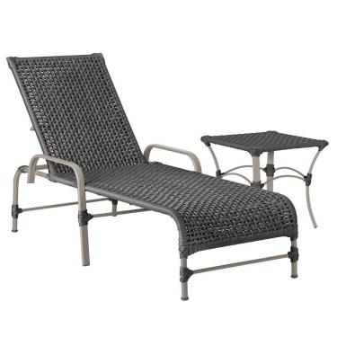 Imagem de Espreguiçadeira Catar Mesa Corda Náutica Piscina Alumínio Preto