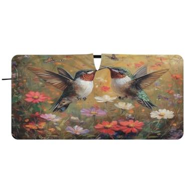 Imagem de Blueangle Beija-flores silvestres pára-brisa para-sol - 149.9 cm x 76.2 cm dobrável carro janela frontal blocos pára-sol raios UV viseira de sol (431)
