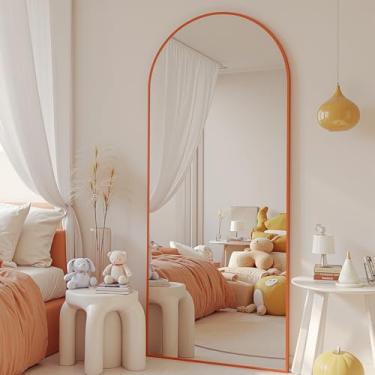 Imagem de Antok Espelho de piso de arco, espelho de comprimento total de 147 x 45 cm - Espelho de corpo inteiro independente com suporte para quarto ou sala de estar (caqui)