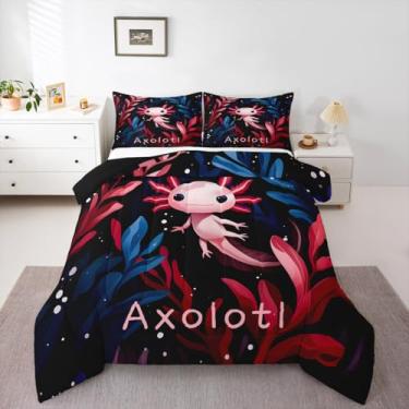 Imagem de Conjunto de edredom solteiro com estampa de animal de estimação anfíbio de animais selvagens, animais selvagens, animais selvagens, animais selvagens, animais marinhos, decoração kawaii, peixe andando