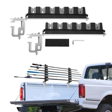 Imagem de Partuto 2 suportes de vara de pesca de alumínio para cama de caminhão, capacidade de 6 varas, suporte de braçadeira C estável, suporte de armazenamento de vara de pesca para caminhonete, barco de