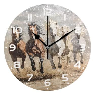 Imagem de JUZIHAI Relógio de parede vintage para cavalos de corrida, silencioso, redondo, sem tique-taque, operado por bateria, fácil de ler, relógio decorativo de parede para casa, cozinha, sala de estar