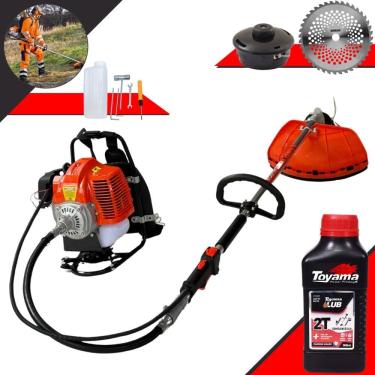 Imagem de Cortador de Grama Costal Terra GRC-430 À Gasolina 43cc 1,7HP Roçadeira Multifunções Completa Com Carretel + Lâmina 40 Dentes de Vídea + Óleo Toyama 2T