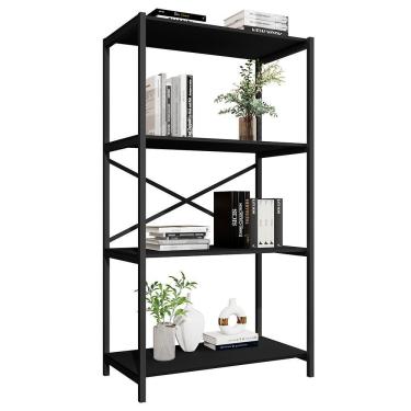 Imagem de Estante Livreiro Steel 90cm Estilo Industrial Com Pés Em Aço Preto/preto Preto/preto