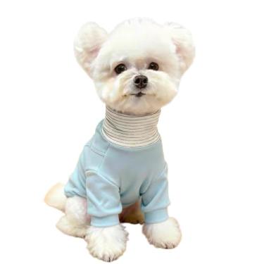 Imagem de Suéter para cães elástico e aconchegante, roupas confortáveis de dachshund, gola rolê, casacos de animais de estimação, suéteres para cães pequenos (azul listrado, grande)