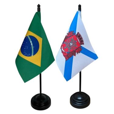 Imagem de Kit Bandeira de Mesa do Brasil e Rio de Janeiro, 26cm Altura, 18x11cm, Multicolorido, Tecido Oxford, Base Plástica, Decorativo, Escritório, Eventos