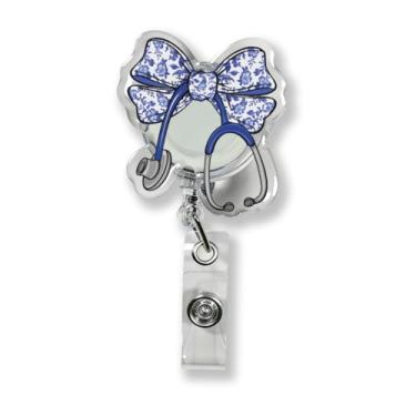 Imagem de Carretel de crachá de enfermeira, carretel de crachá engraçado, presentes de enfermeira, presentes para enfermeiras, presente de identificação de laço azul retrátil fofo para estudantes de enfermagem