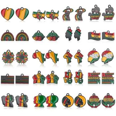 Imagem de MARFOREVER Amuletos africanos, 40 peças de pingentes do mês da história negra para fabricação de joias, pingentes de liga com Kwanzaa e símbolos culturais, suprimentos do mês da história negra para