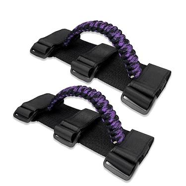 Imagem de Pacote com 2 alças UTV para barras de 3,8 a 5 cm - Alças de barra de rolagem para UTV e ATV compatíveis com Polaris RZR, Kawasaki Mule, Honda Pioneer, Can Am, alças de barra de paracord, roxo misto