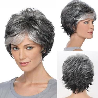 Imagem de Peruca Cosplay Genérica Curta Preta e Branca Sintética Heat - yiweisai