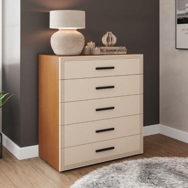 Imagem de Cômoda Valência 5 Gavetas Freijó Creme Politorno Móveis