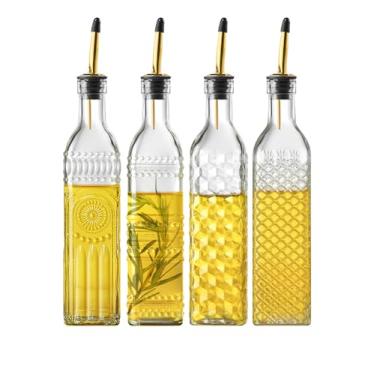 Imagem de Ruiao 4 garrafas dispensadoras de azeite de oliva para cozinha, conjunto de garrafas dispensadoras de óleo e vinagre de vidro transparente de 500 ml, dispensador clássico de xarope de café