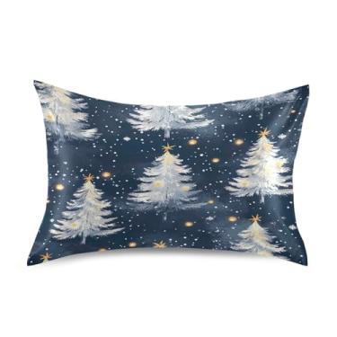 Imagem de Blueangle Fronha de cetim de árvore de Natal para cabelo e pele, fronha de seda, tamanho Queen (50,8 x 76,2 cm) - Capas de almofada de cetim refrescantes com fecho de envelope (511)