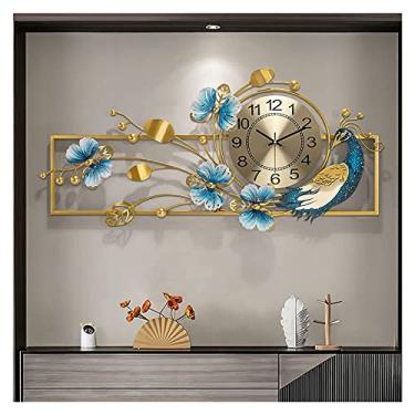 Imagem de WHLBD Relógio de parede leve e luxuoso, folha de ginkgo, relógio de parede grande, mudo, moderno, algarismos arábicos, material de metal, decorações de escritório em casa