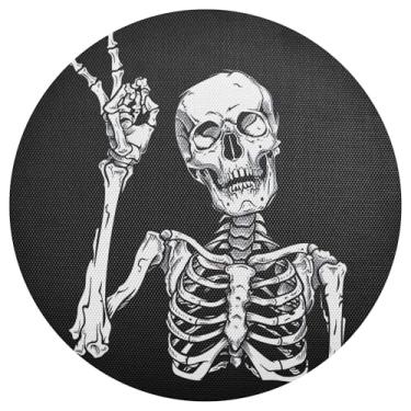 Imagem de xigua Jogo americano redondo de esqueleto engraçado de Halloween, conjunto de 1, tapete de mesa redondo antiderrapante resistente ao calor, tapetes de mesa de 48 cm para decoração de cozinha, jantar e