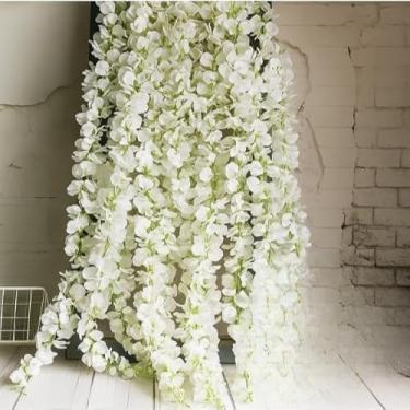 Imagem de Corrente Cerejeira Artificial 180cm | 135 Folhas Realistas | Rosa e Branca | Decoração Parede(BRANCA,4 UNIDADES)