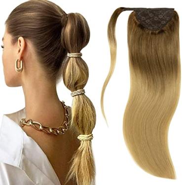 Imagem de Lacer Extensões de Cabelo Rabo de Cavalo 100% Remy Extensões de Cabelo Humano Longo Liso Envoltório Cabelo Invisível Rabo de Cavalo Extensão de Peça de Cabelo Ombre Marrom Chocolate a Loiro Cinza 45,7