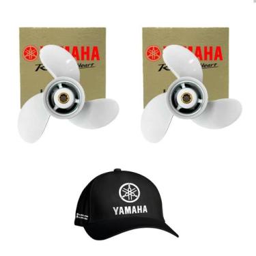 Imagem de Hélice Para Motor de Popa Yamaha 15hp 9.1 4 x 10.1 2 Kit Com 2 Boné Gr