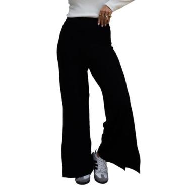 Imagem de Calça Pantalona Feminina Com Fenda Lateral e Cós Alto - Mayara Manzano