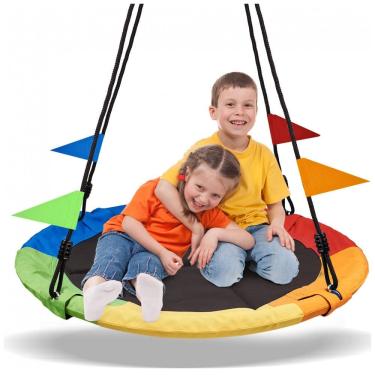 Imagem de Balanço Redondo Saucer 102 cm PACEARTH Multicolorido com Cordas Multi-Fios Ajustáveis Capacidade 408 kg