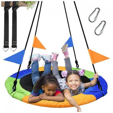 Imagem de Balanço Redondo Saucer 102 cm PACEARTH Multicolorido com Cordas Multi-Fios Ajustáveis Capacidade 408 kg