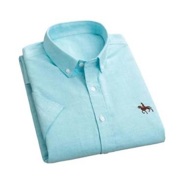 Imagem de Camisa Social Masculina De Manga Curta Em Oxford 100% Algodão Com Bols