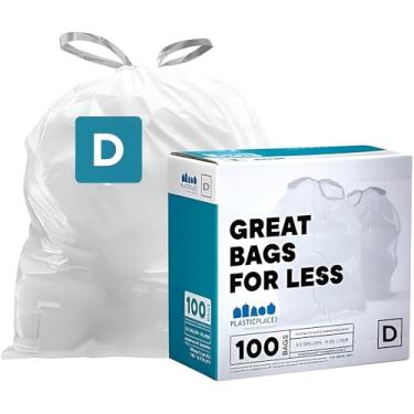 Imagem de Plasticplace Sacos de lixo de ajuste personalizado, compatíveis com forros de lixo simplehuman Code D White Drawstring 5,3 galões / 20 litros, 40 cm x 71 cm, 100 unidades (pacote com 1)