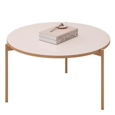 Imagem de Mesa De Centro Redonda Para Sala Pé Metal Nala D04 Off White - Mpozenato