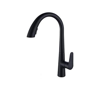 Imagem de Torneira de pia de cozinha Akitbahome com pulverizador de puxar, torneira de cozinha comercial de arco único com arco alto preto fosco
