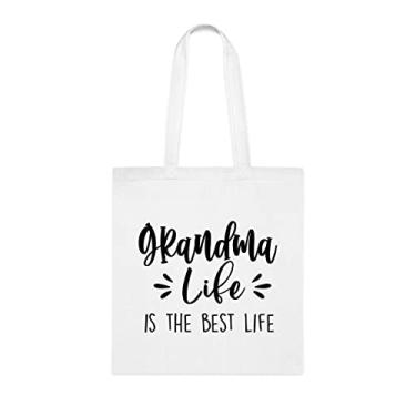Imagem de Grandma life is the best life Tote bag, Grandma Idea, Gift For Grandma, Grandma Shoulder Bag, Grandma reusable bags, Gift for Grandma of Favorite Grandkids, Branco